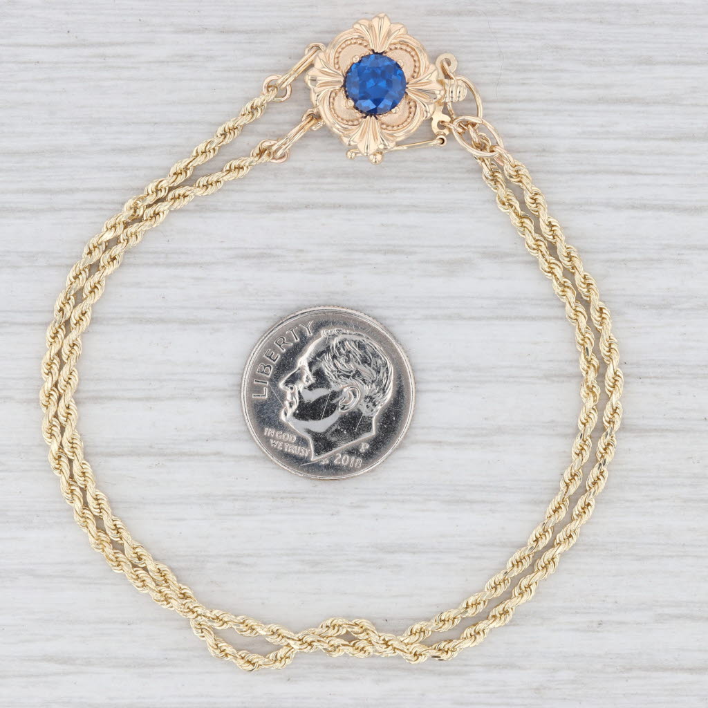 Light Gray Blue Synthetic Spinel Starter Slide Charm Bracelet 14k Yellow Gold 7”