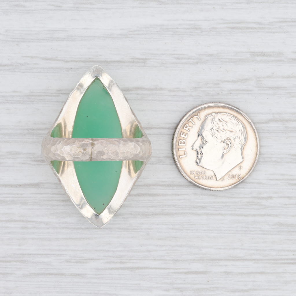 Light Gray New Nina Nguyen Green Chrysoprase Ring Mekong Sterling Silver Hammered Size 7