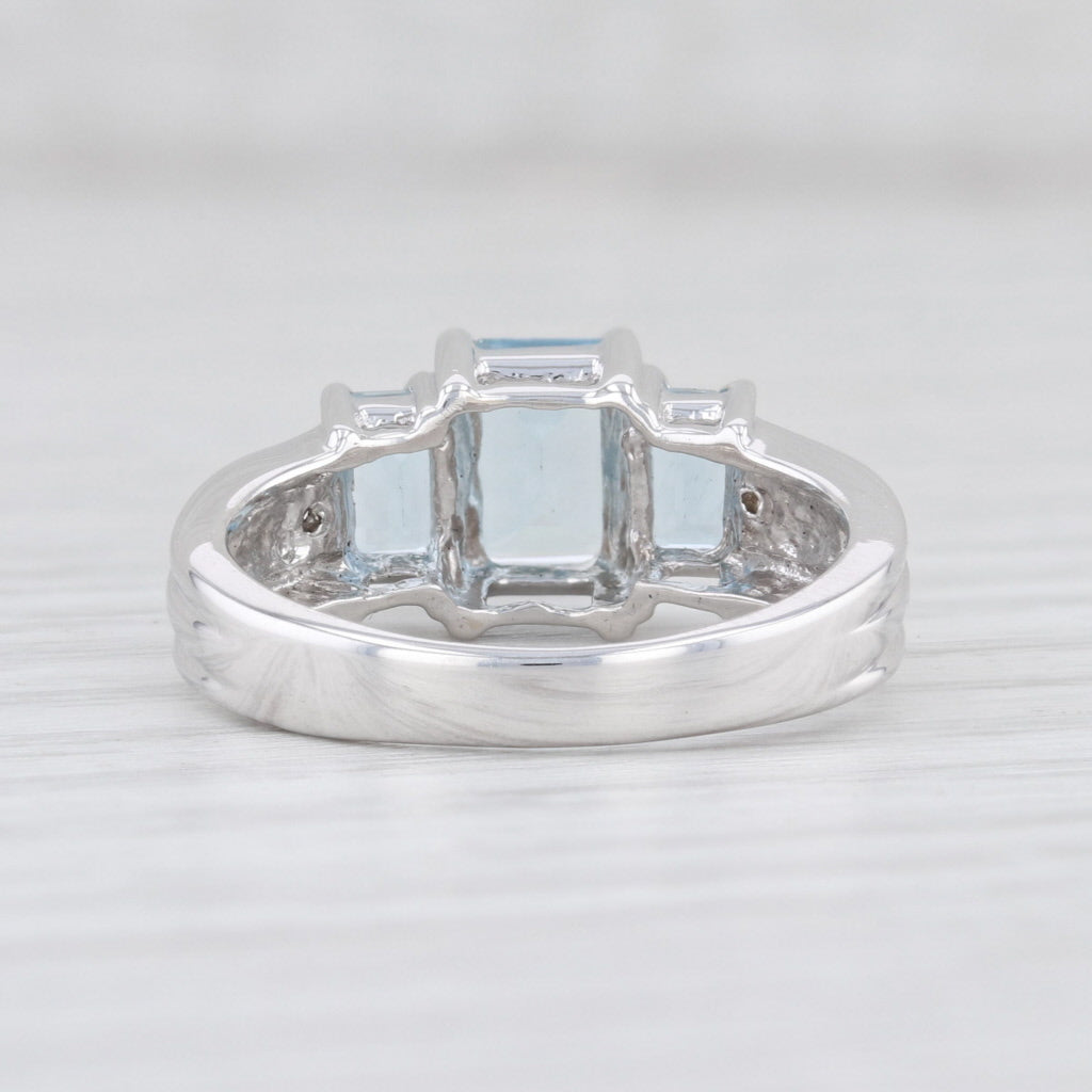 Light Gray New 1.38ctw Aquamarine Diamond Ring 14k White Gold Size 6.5 3-Stone March