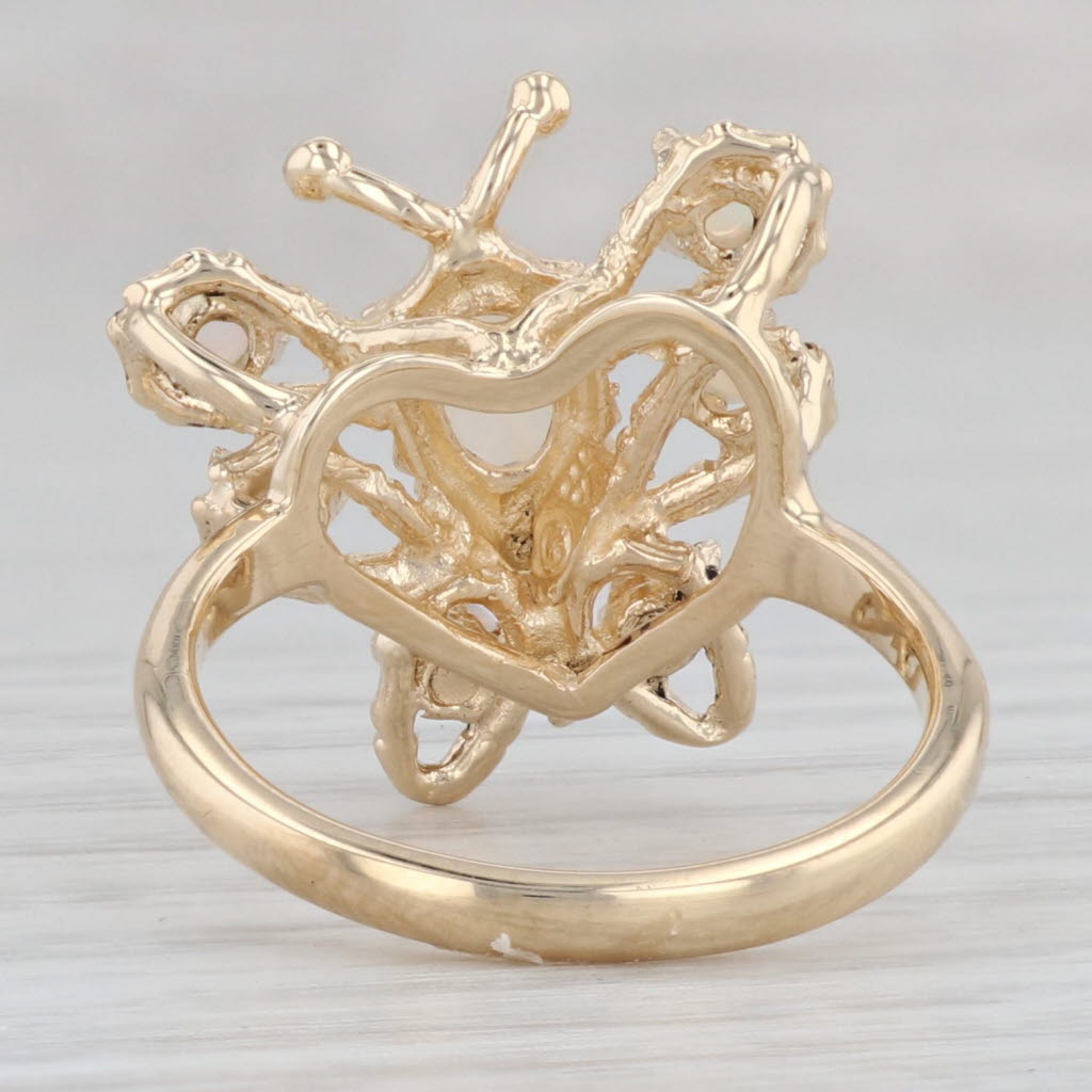 Gray Opal Butterfly Ring 14k Yellow Gold Size 7 Cocktail Bug Insect Jewelry