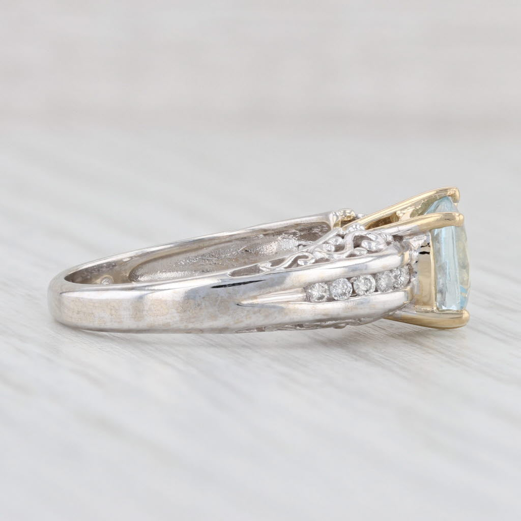 Light Gray 1.75ctw Cushion Aquamarine Diamond Ring 14k Gold Size 7.25 March Birthstone