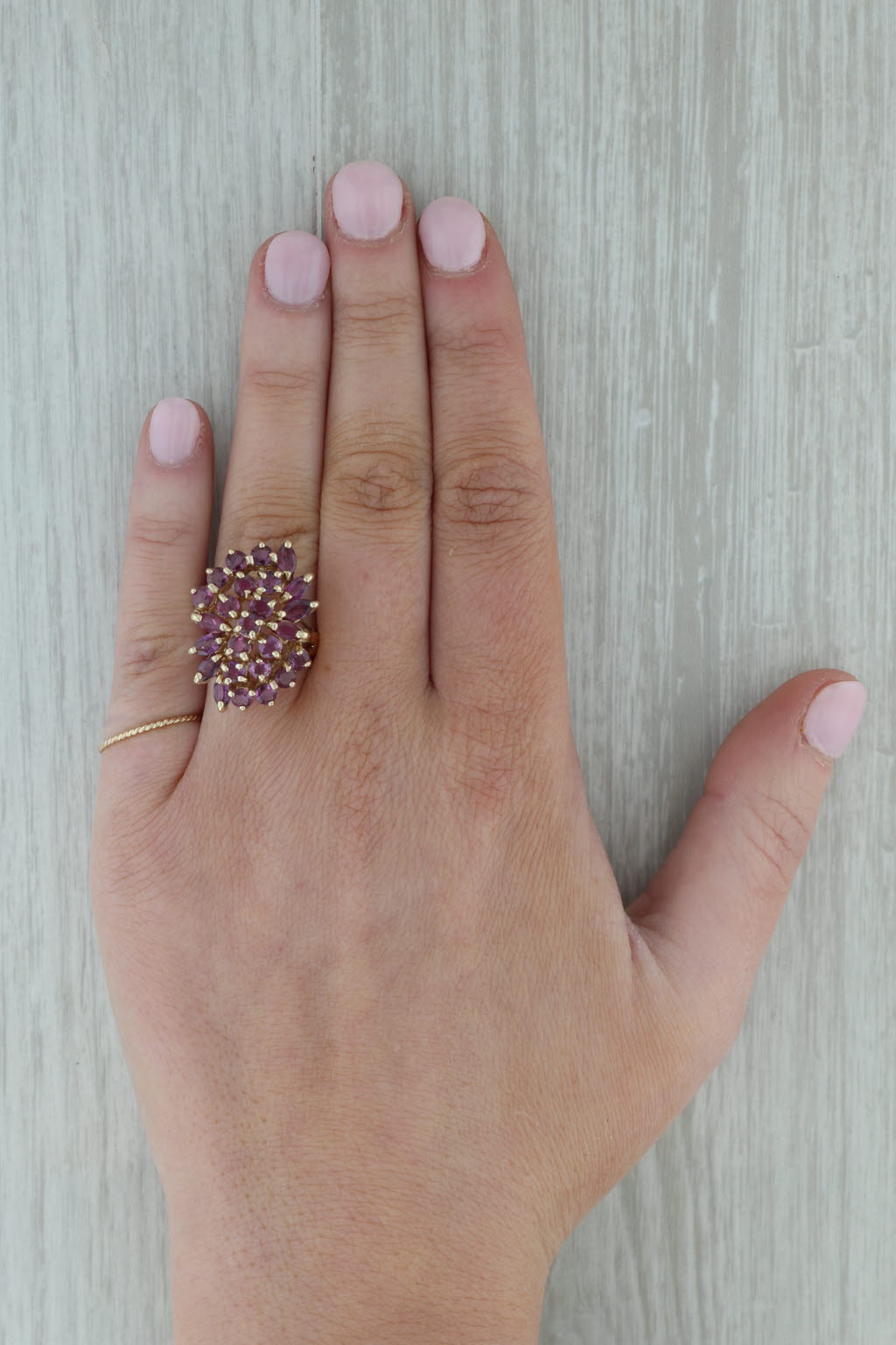 Dark Gray 3.48ctw Ruby Cluster Cocktail Ring 10k Yellow Gold Size 8.75