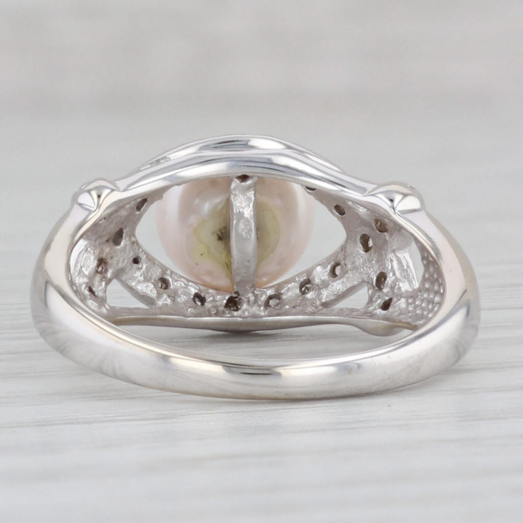Gray Saltwater Cultured Pearl Diamond Ring 14k White Gold Size 7