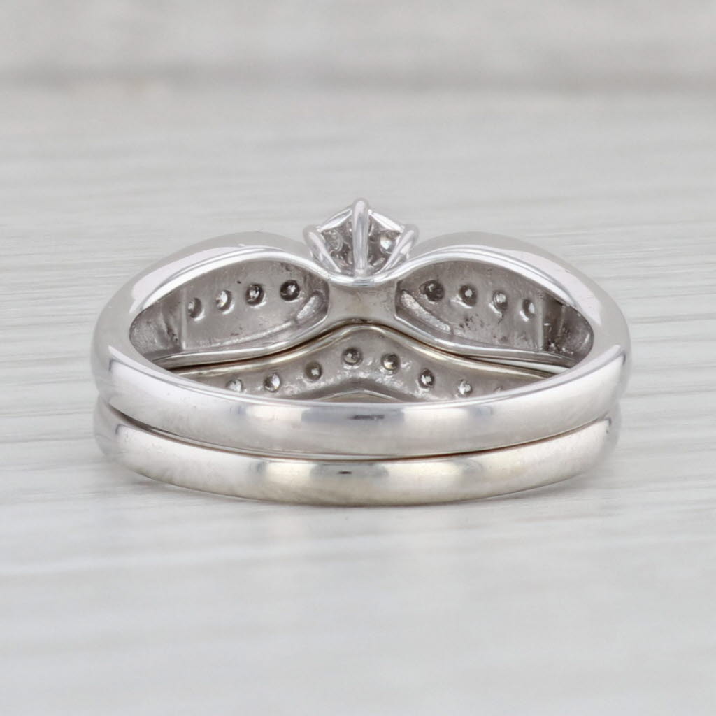 Gray 0.26ctw Round Engagement Ring Wedding Band Bridal Set 10k White Gold Size 7.25