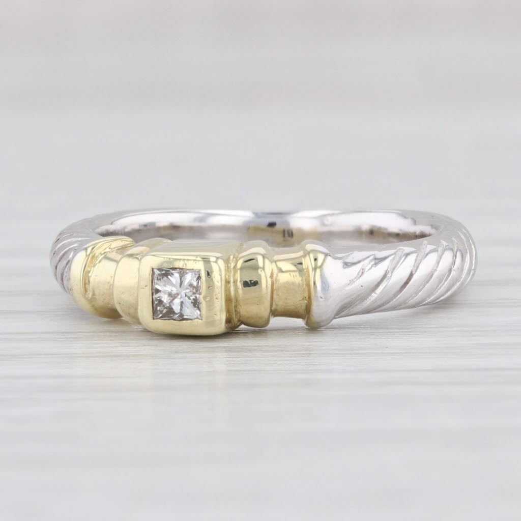 Light Gray 0.12ctw Princess Solitaire Diamond Ring 18k Yellow White Gold Sz 5.75 Engagement