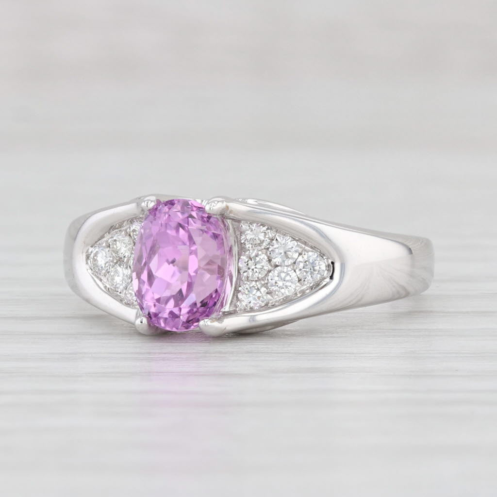 Light Gray 1.69ctw Oval Pink Kunzite Diamond Ring 14k White Gold Size 7.25