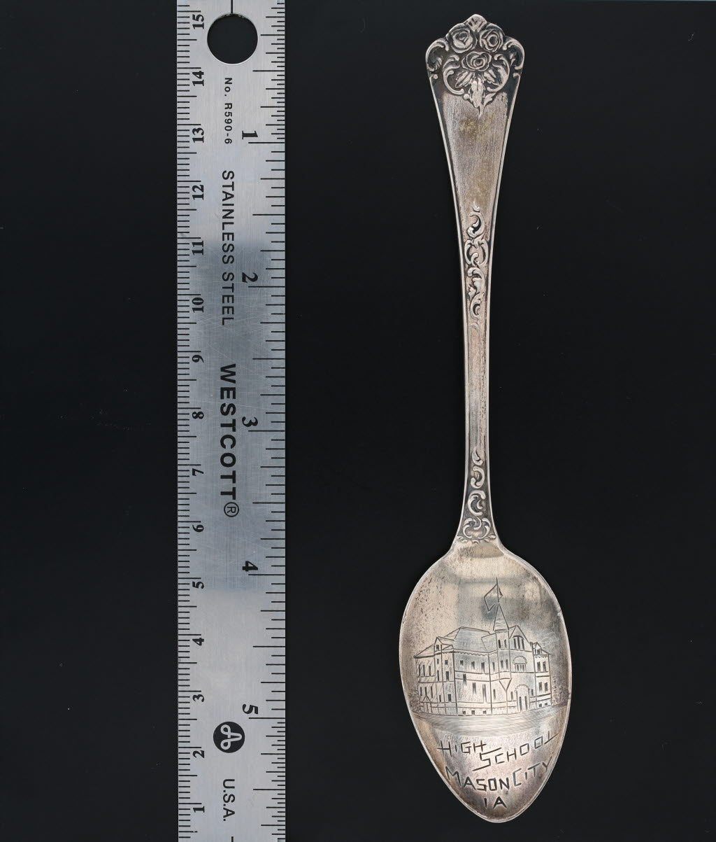 Black Vintage Mason City Iowa Souvenir Spoon Sterling Silver Wendell Floral