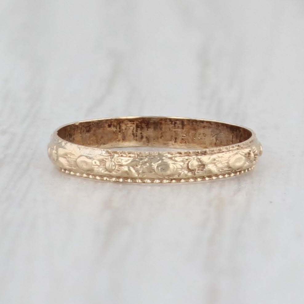 Light Gray Antique Floral Baby Ring 10k Yellow Gold Small Baby Size Keepsake