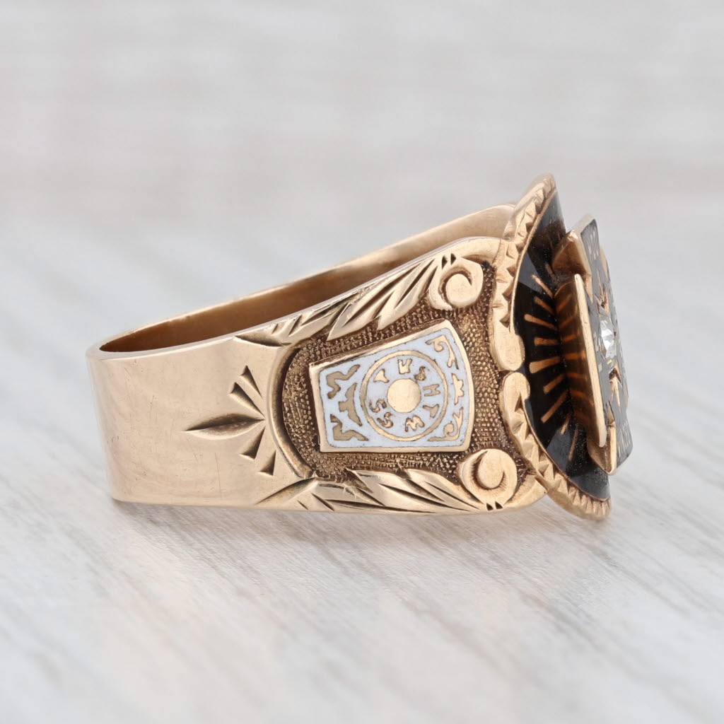 Light Gray 1800s Antique Diamond Masonic York Rite Ring 14k Gold Size 12 Royal Arch