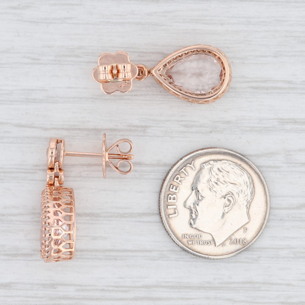 Light Gray New 3.98ctw Morganite Diamond Halo Earrings 14k Rose Gold Teardrop Dangles