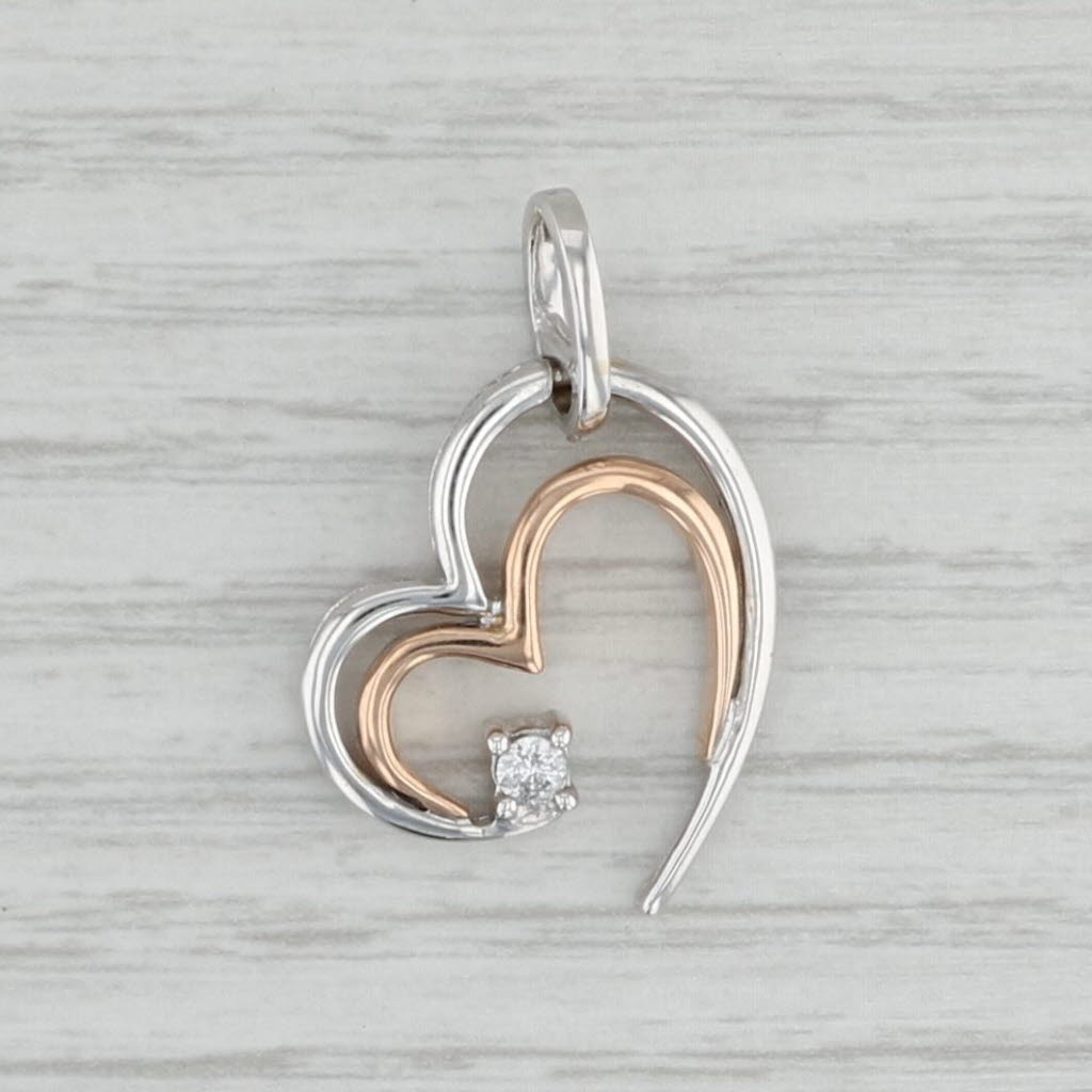 Gray Diamond Solitaire Layered Heart Pendant 14k Rose White Gold Drop