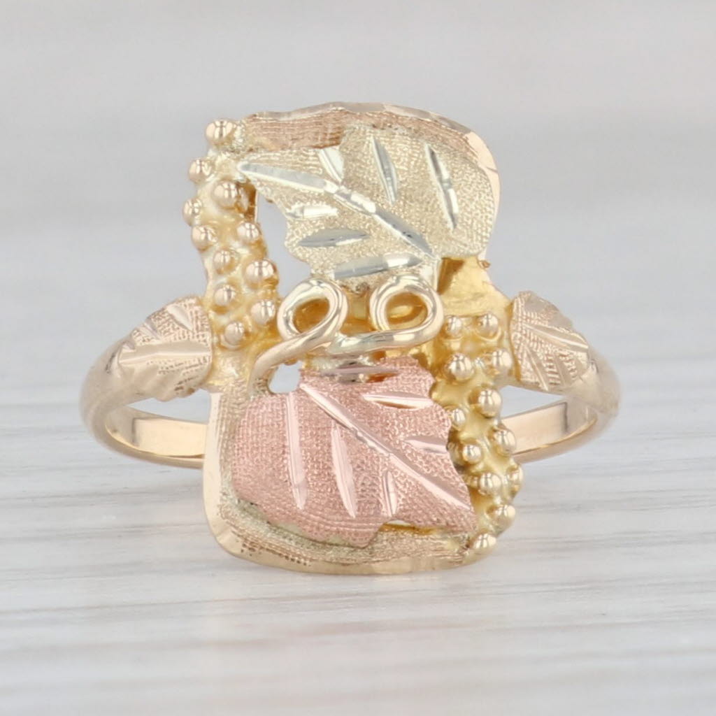 Light Gray Tri-Toned Leaf Ring 10k Yellow Rose Green Gold Size 4 Floral