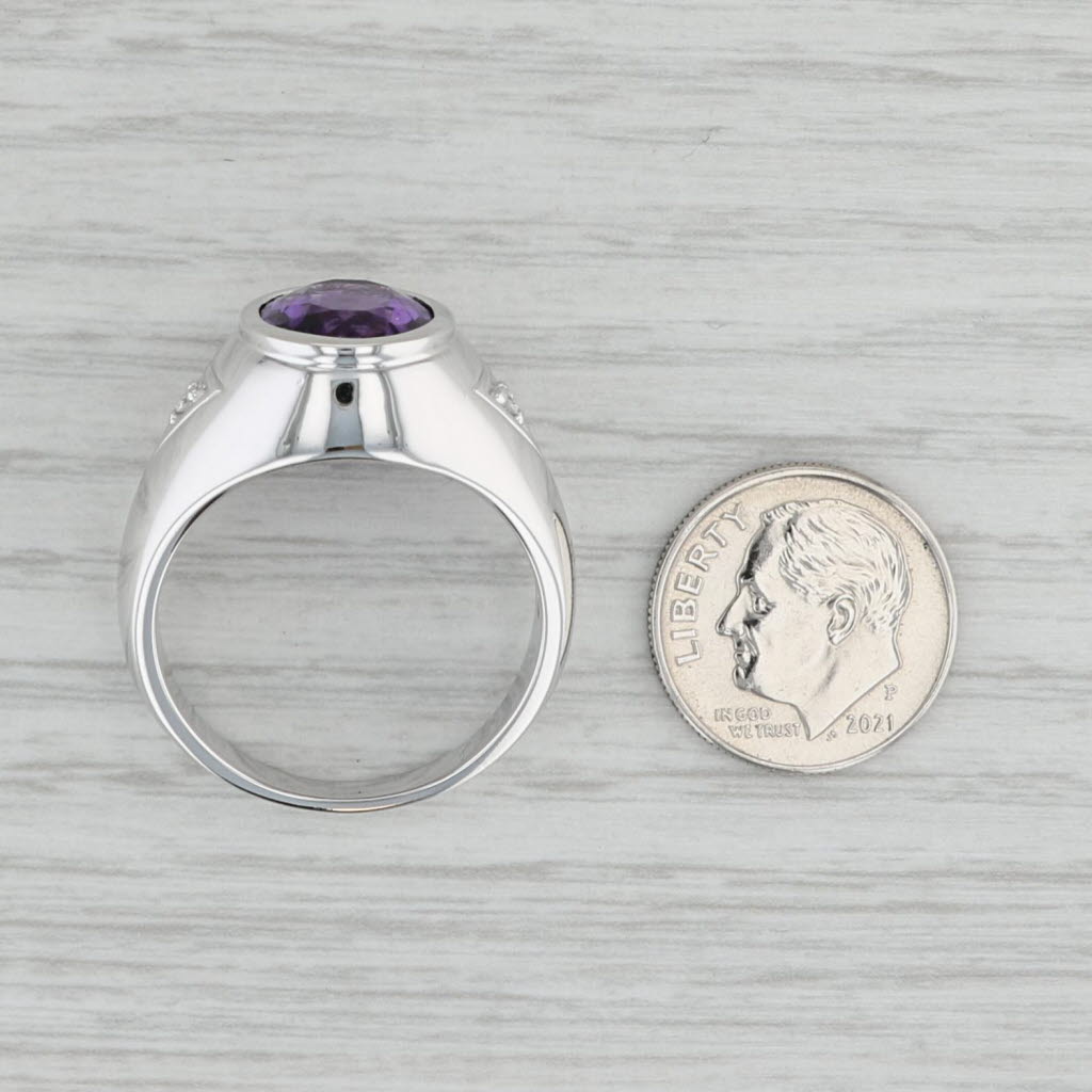 Gray 4.84ctw Oval Amethyst Diamond Ring 14k White Gold Size 12 Men's