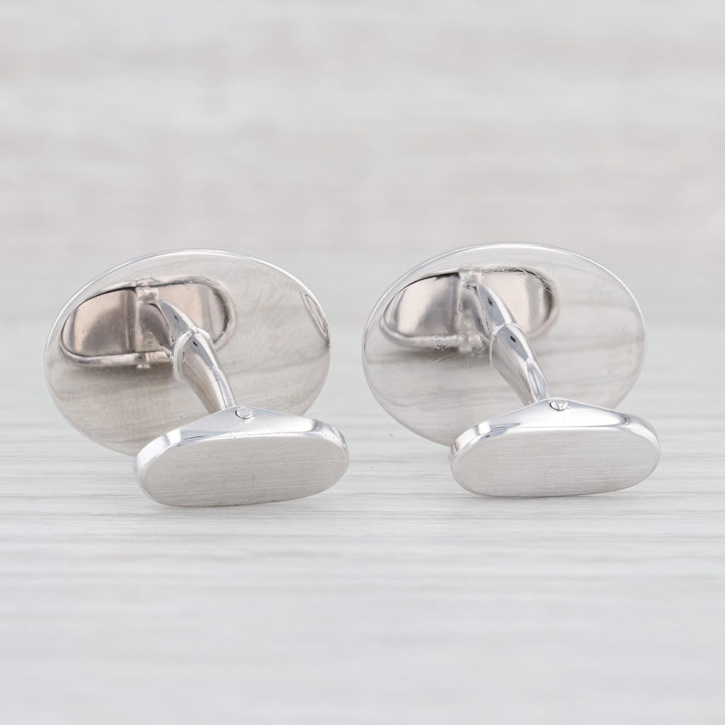 Light Gray Engravable Oval Cufflinks 14k White Gold Folding Backs Suit Accessories