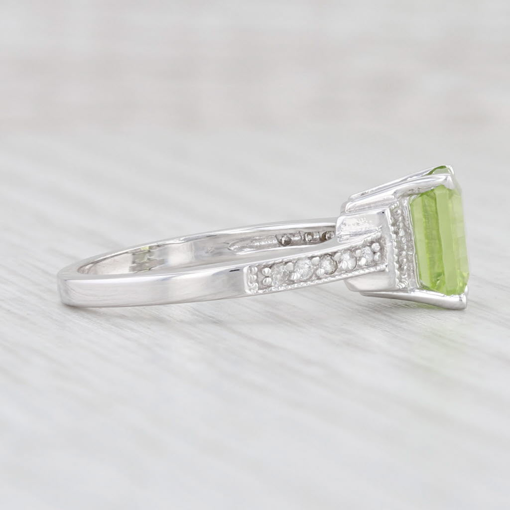 Light Gray New Peridot Diamond Ring 10k White Gold Size 7.25 Emerald Cut Solitaire