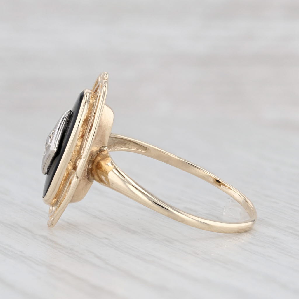 Light Gray Vintage Oval Onyx Diamond Signet Ring 10k Yellow Gold Size 8.75