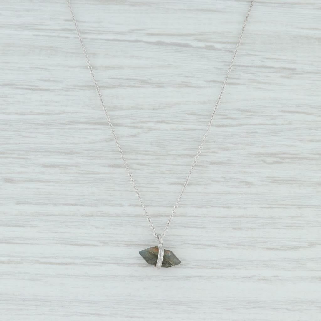 Light Gray New Gray Labradorite Crystal Pendant Necklace Sterling Silver 18" Handmade
