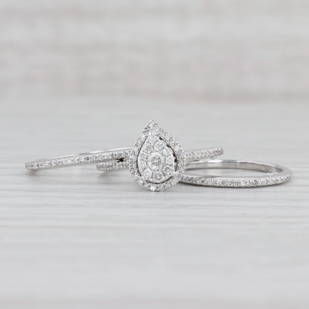 Light Gray 0.33ctw Diamond Teardrop Halo Engagement Ring Wedding Band Bridal Set 10k Gold