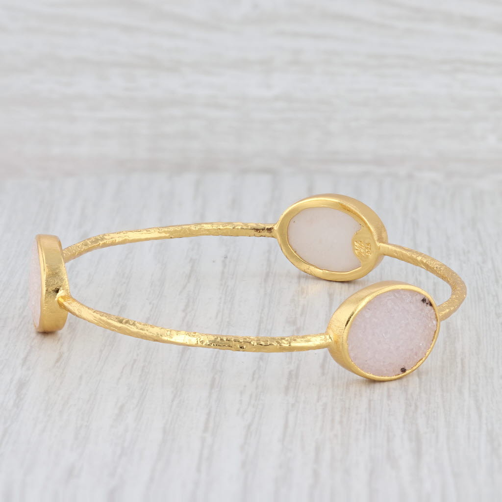 Light Gray New Nina Nguyen Sand Druzy Quartz Bangle Bracelet Sterling 22k Gold Vermeil 8"