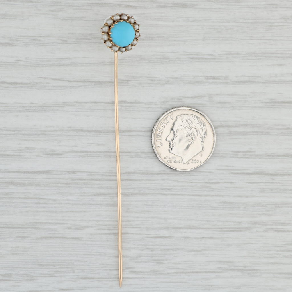 Light Gray Antique Glass Imitation Pearl Halo Stickpin 8k Yellow Gold