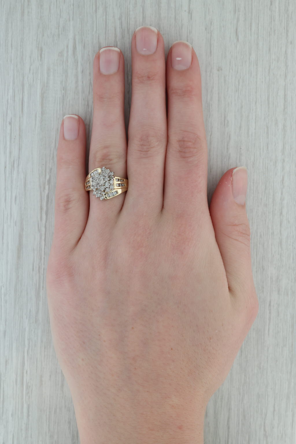 Dark Gray 0.78ctw Diamond Cluster Bypass Ring 14k Yellow Gold Size 7
