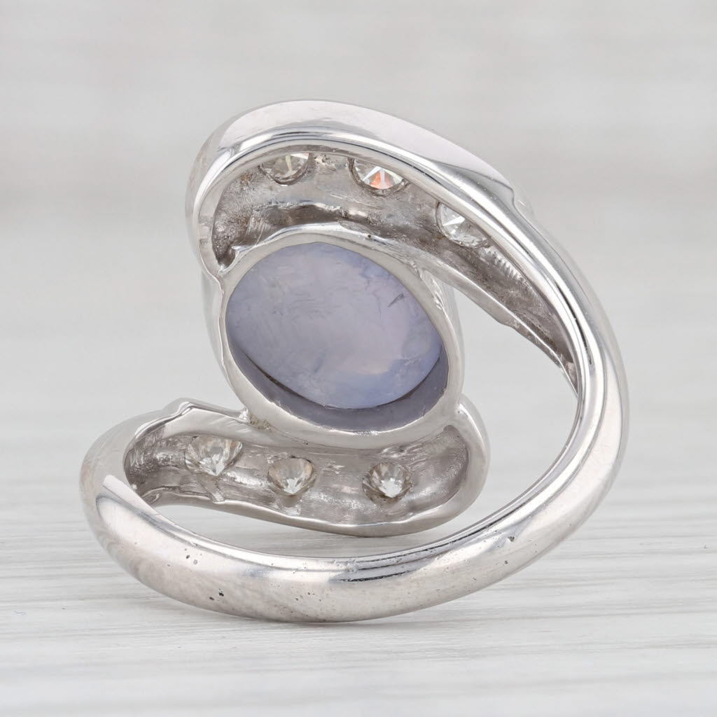 Light Gray Light Blue Star Sapphire Diamond Bypass Ring 14k White Gold Size 5