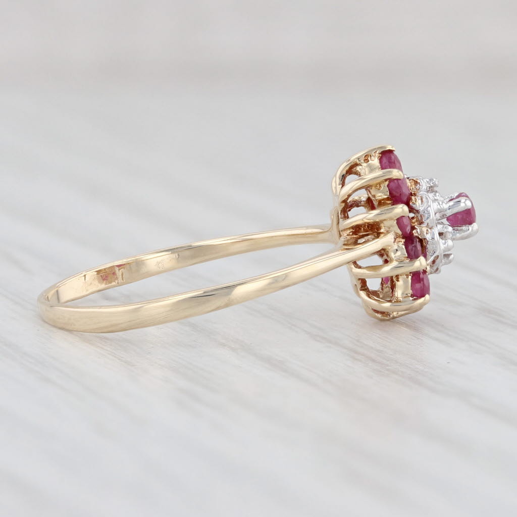 Light Gray 0.45ctw Ruby Diamond Tiered Flower Ring 10k Yellow Gold July Birthstone Size 6.5