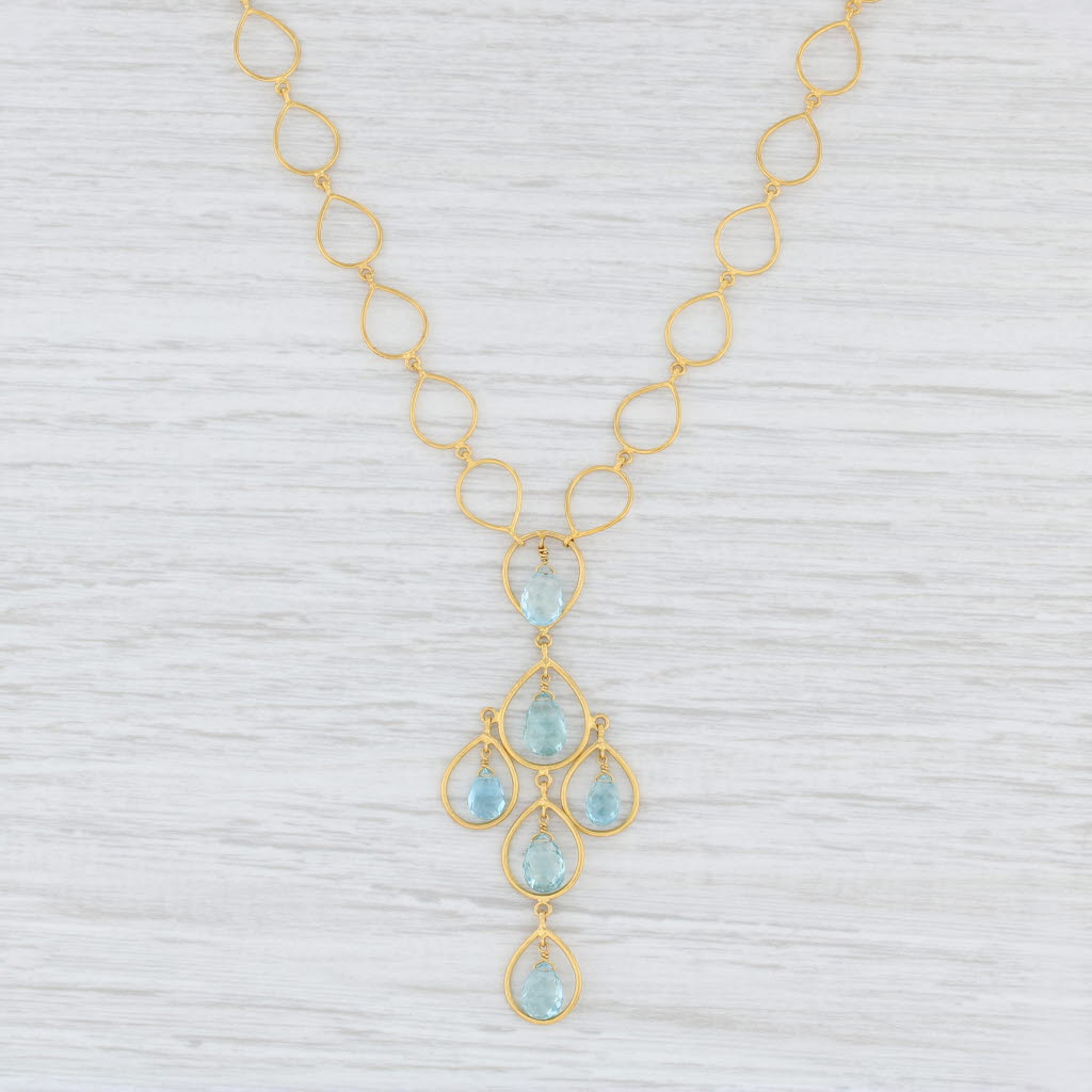 Light Gray Marie Helene de Taillac Aquamarine Briolette Necklace 18k 22k Yellow Gold 18"