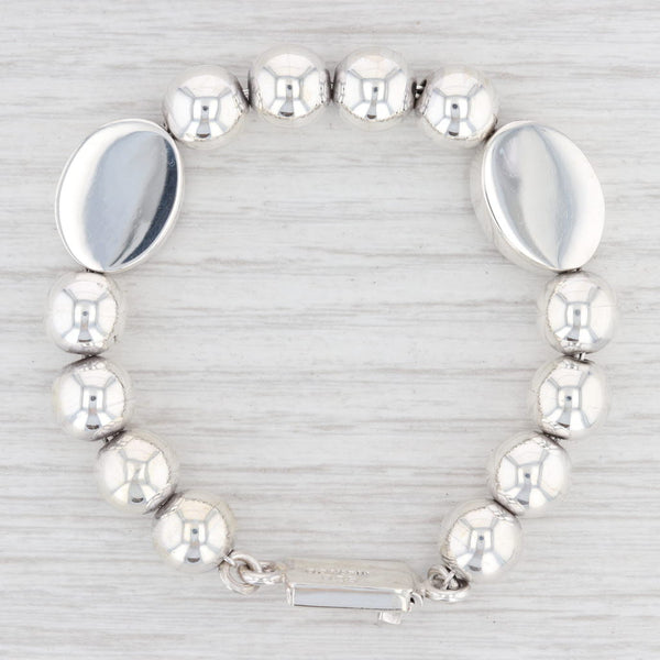 Light Gray New Oval Round Bead Bracelet Sterling Silver 7” Statement Engravable