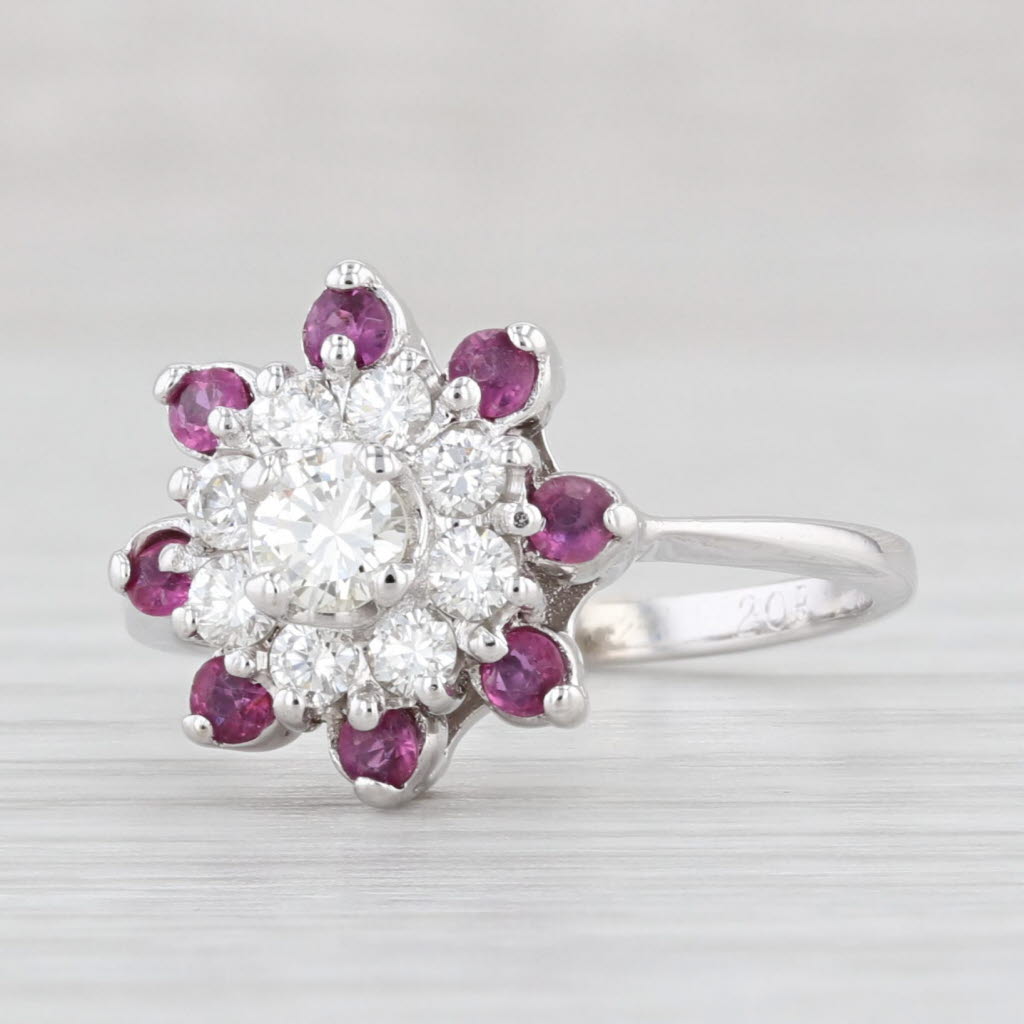 Light Gray 0.80ctw Round Ruby Diamond Halo Ring 14k White Gold Size 6.25