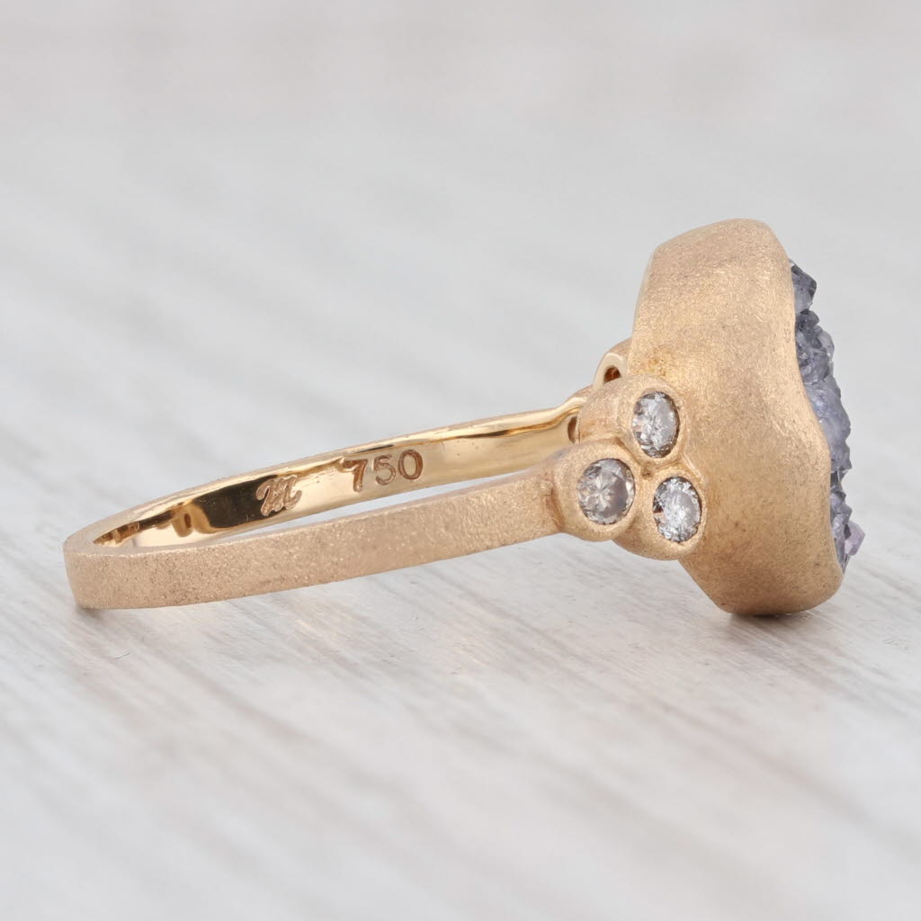 Light Gray New Nina Nguyen Druzy Amethyst Diamond Chloe Ring Brushed 18k Gold Size 7.25