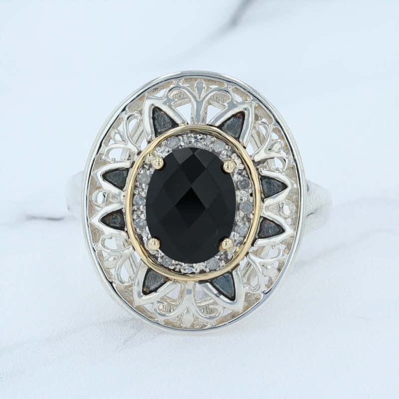 Lavender New Onyx Diamond Halo Ring Sterling Silver 14k Gold Size 8 Statement