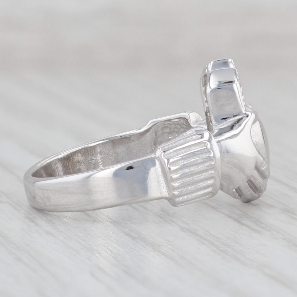 Light Gray Irish Claddagh Ring 14k White Gold Wedding Statement Stuller Size 9.25