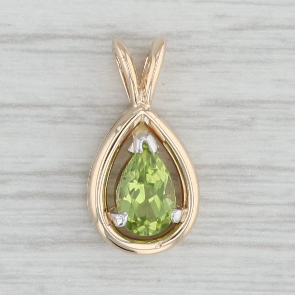 Light Gray 0.95ctw Pear Peridot Teardrop Pendant 14k Yellow Gold August Birthstone