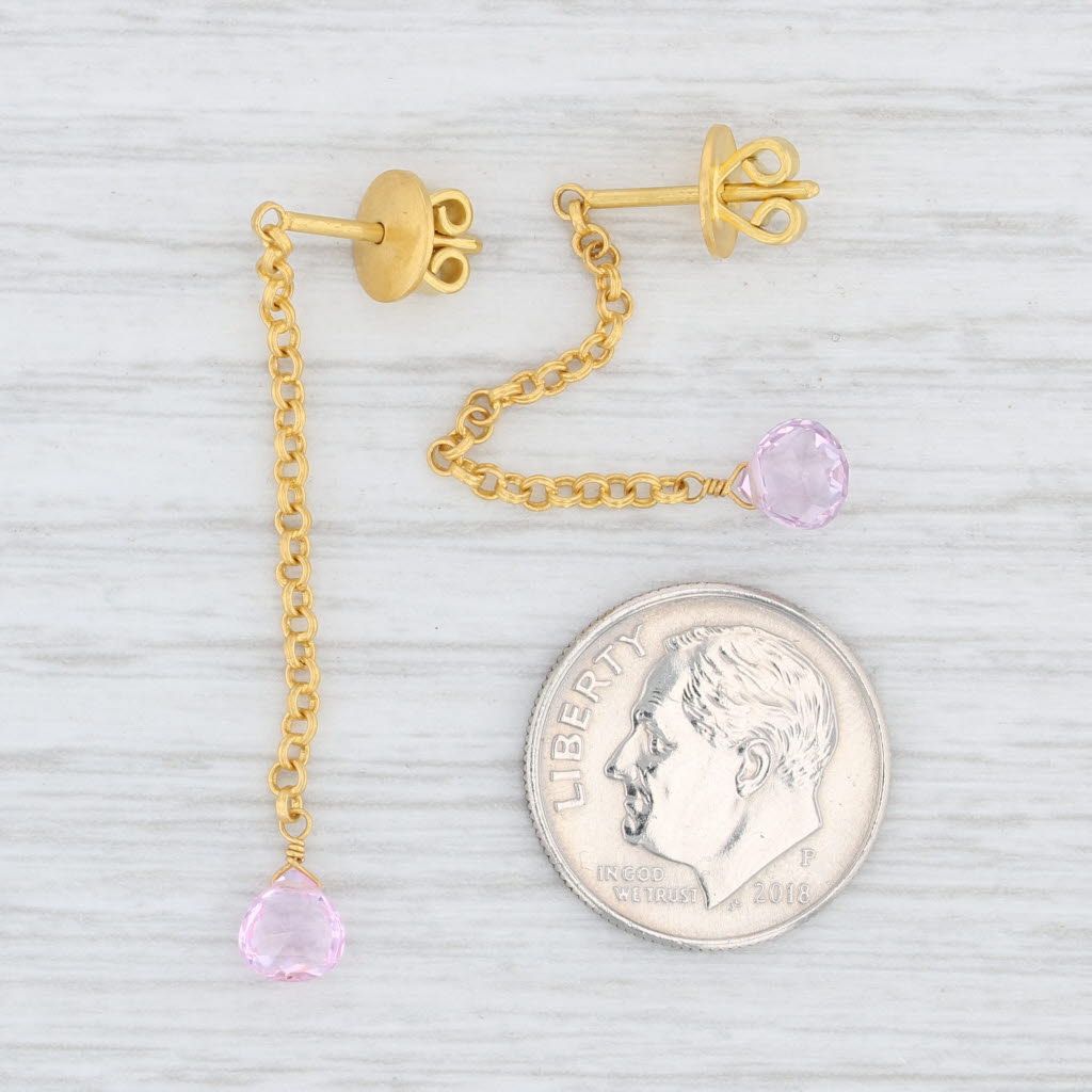 Light Gray Marie Helene de Taillac Pink Spinel Briolette Earrings 18k 22k Gold Dangle