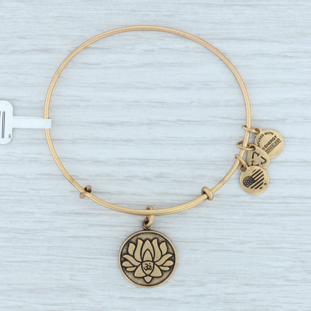 Light Gray New Alex and Ani Lotus Peace Petals Bangle Charm Bracelet Rafaelian Gold Flower