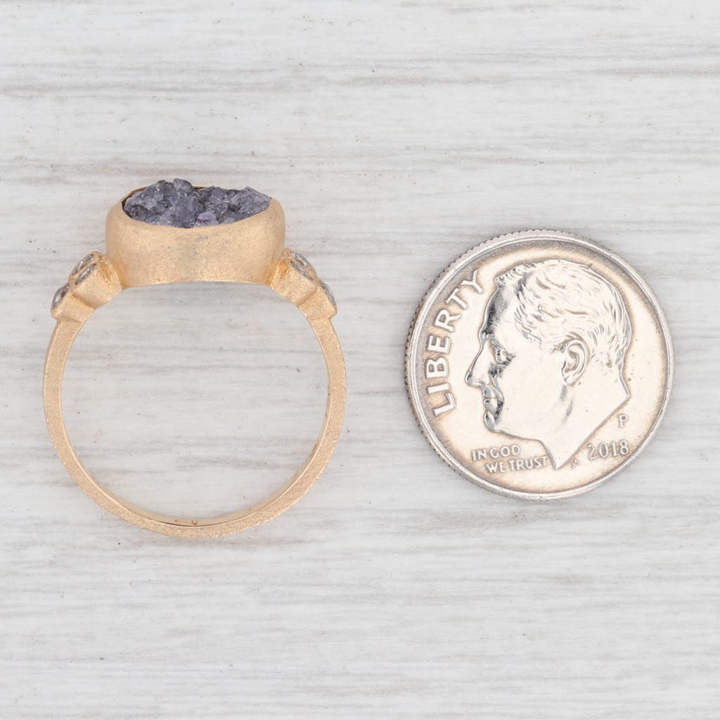 Light Gray New Nina Nguyen Druzy Amethyst Diamond Chloe Ring Brushed 18k Gold Size 7.25