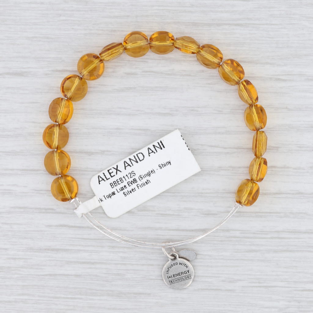 Light Gray New Alex and Ani Team Dark Topaz Luxe Bracelet Shiny Silver Amber Crystal