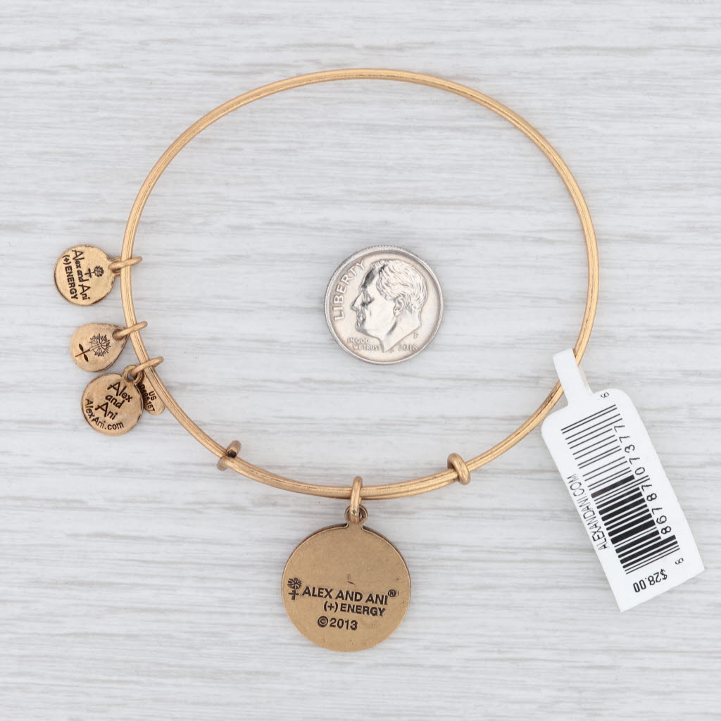Light Gray New Alex and Ani Initial X Bangle Charm Bracelet Rafaelian Gold Expandable