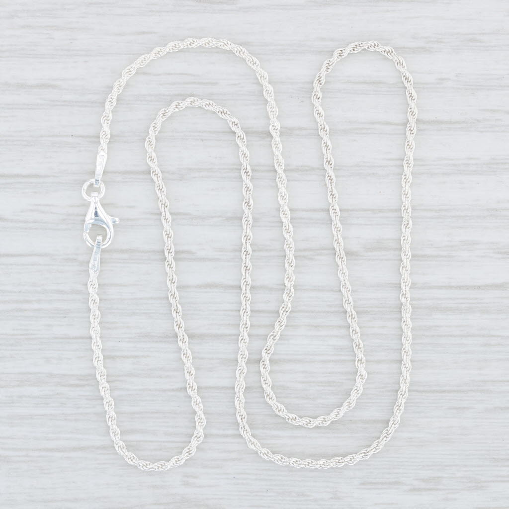 Light Gray New Rope Chain Necklace Sterling Silver 925 Lobster Clasp 16" 1.4mm Italy
