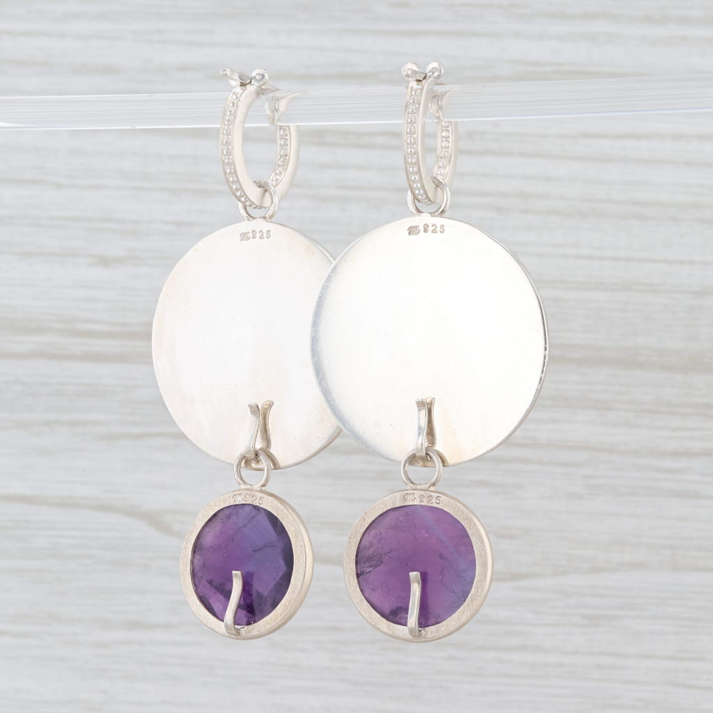 Light Gray New Nina Nguyen Hoop Charm Drops Earrings Sterling Silver Amethyst Statement