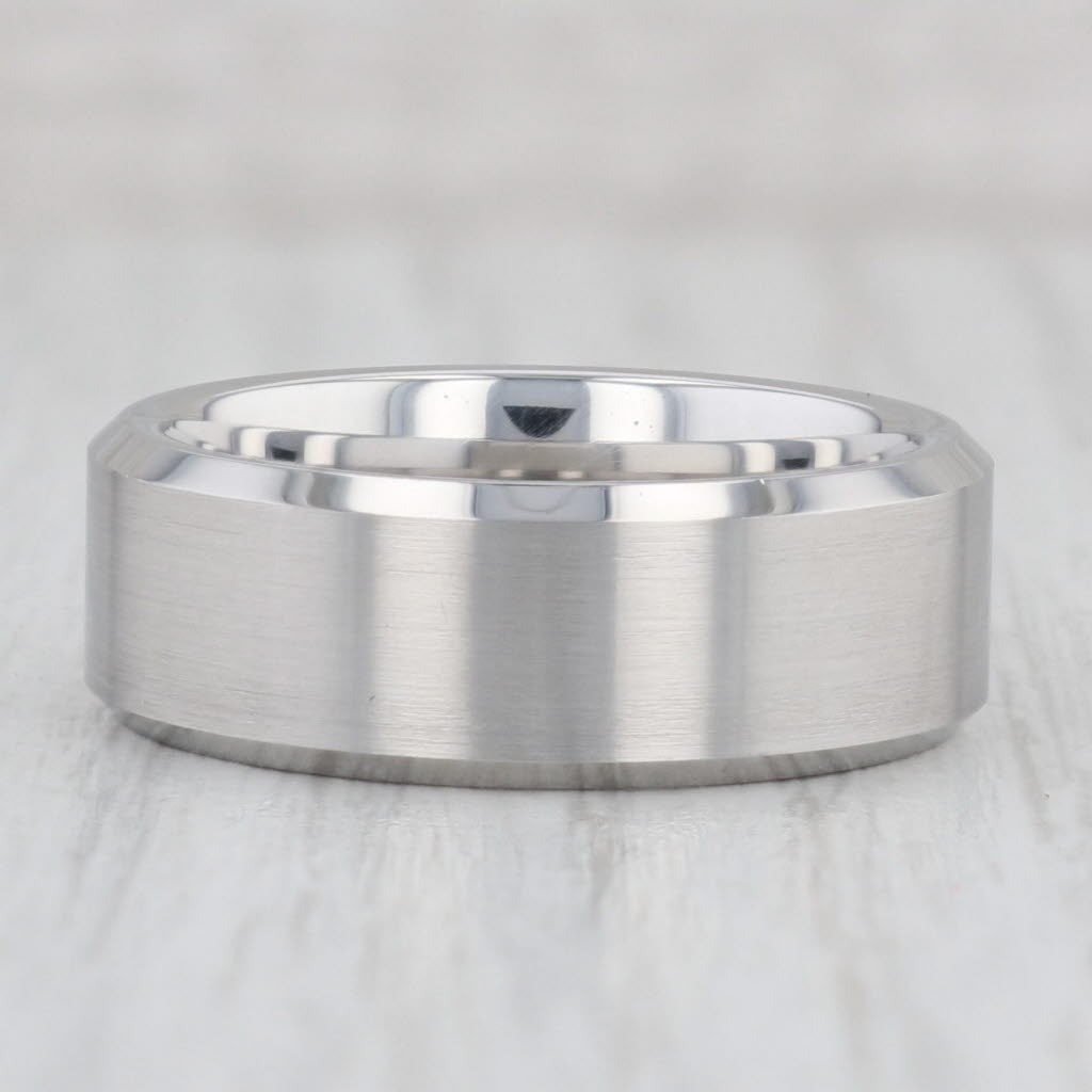 Light Gray New Men's Brushed Tungsten Ring Beveled Comfort Fit Size 10 Wedding Band