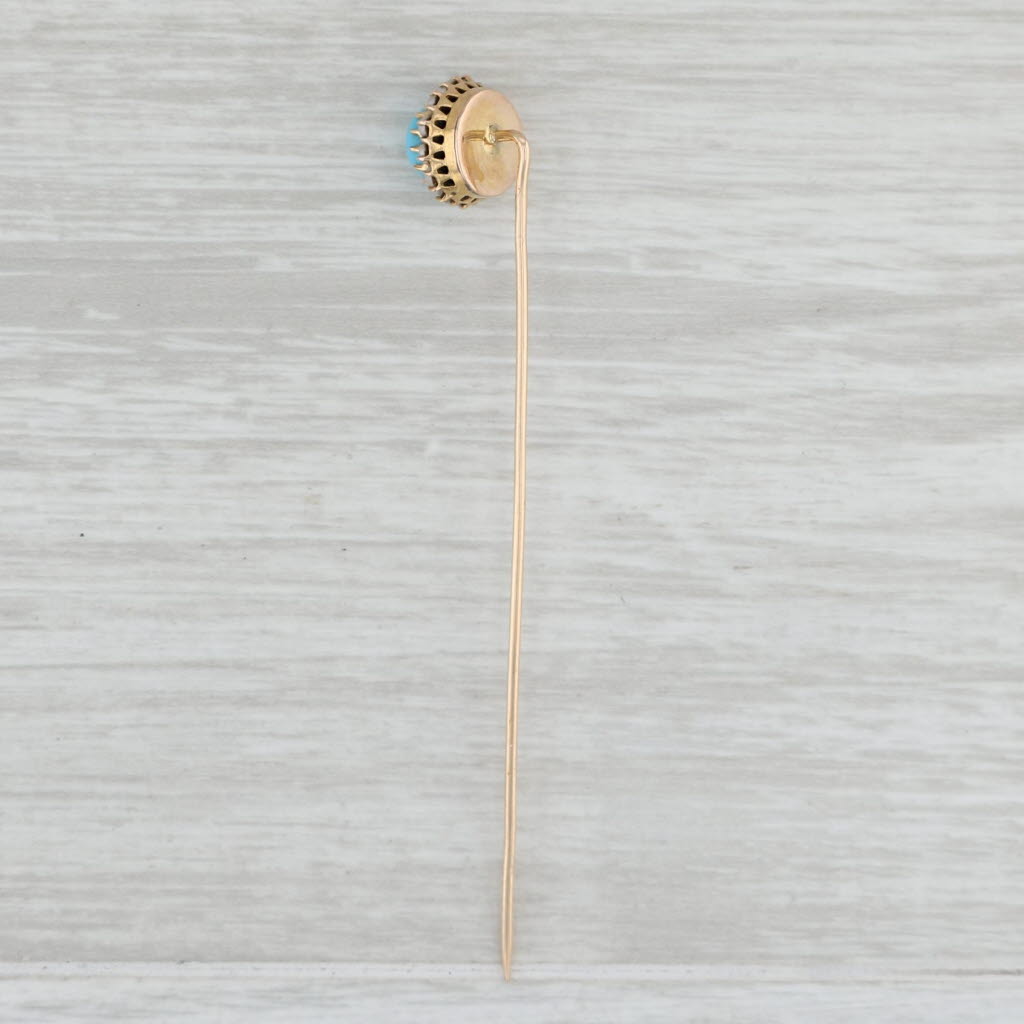 Light Gray Antique Glass Imitation Pearl Halo Stickpin 8k Yellow Gold