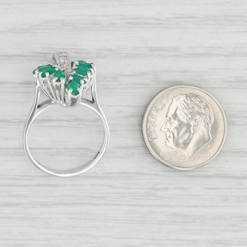 Light Gray 0.87ctw Lab Created Emerald Diamond Cluster Ring 14k White Gold Size 5 Cocktail