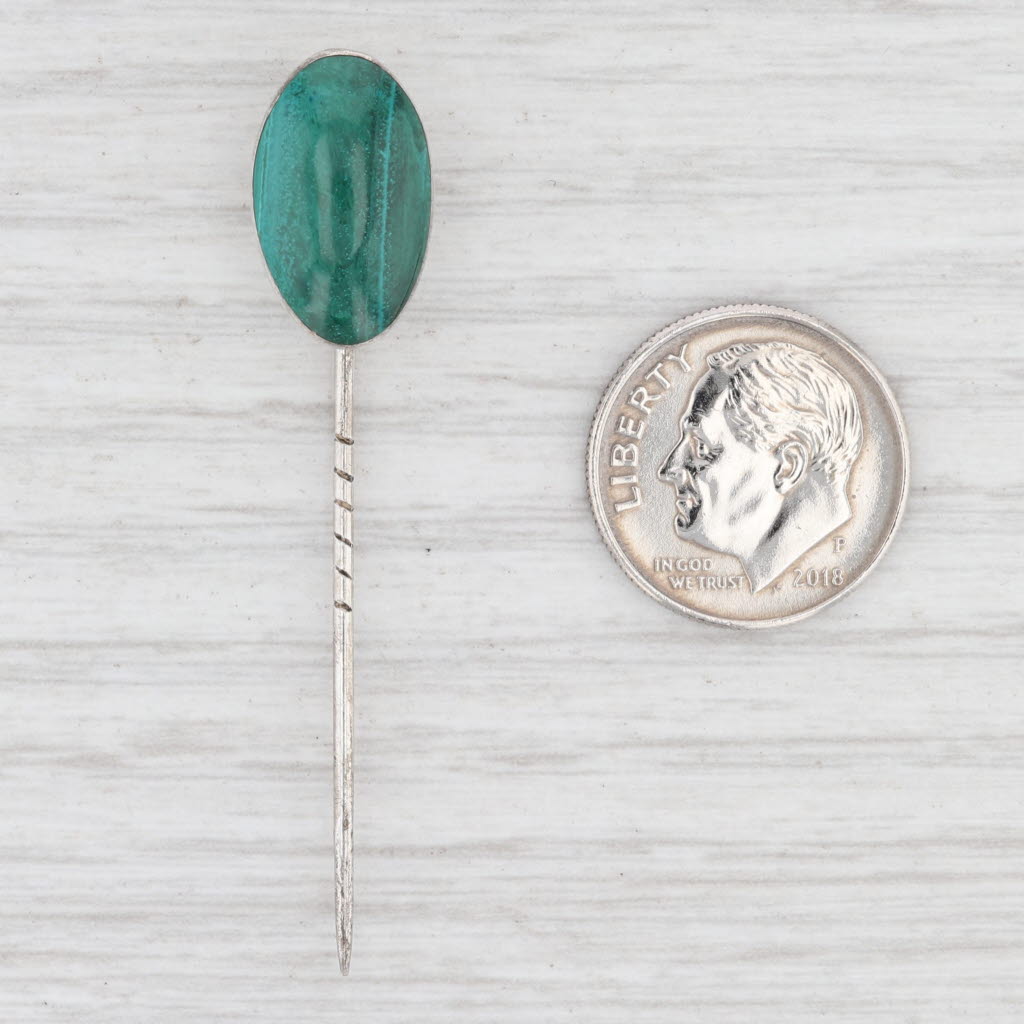 Light Gray Vintage Green Malachite Chrysocola Stickpin Sterling Silver