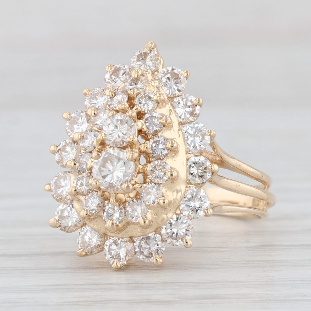 Light Gray 1.75ctw Diamond Cluster Teardrop Ring 14k Yellow Gold Size 5.5 Cocktail