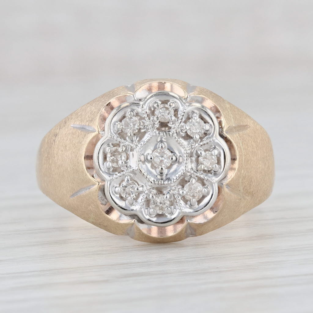 Light Gray 0.23ctw Diamond Belcher Men's Ring 10k Gold Size 13.5 Vintage