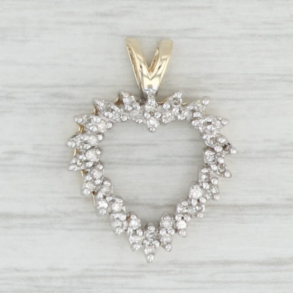 Light Gray 0.24ctw Diamond Open Heart Pendant 10k Yellow White Gold Gift Keepsake