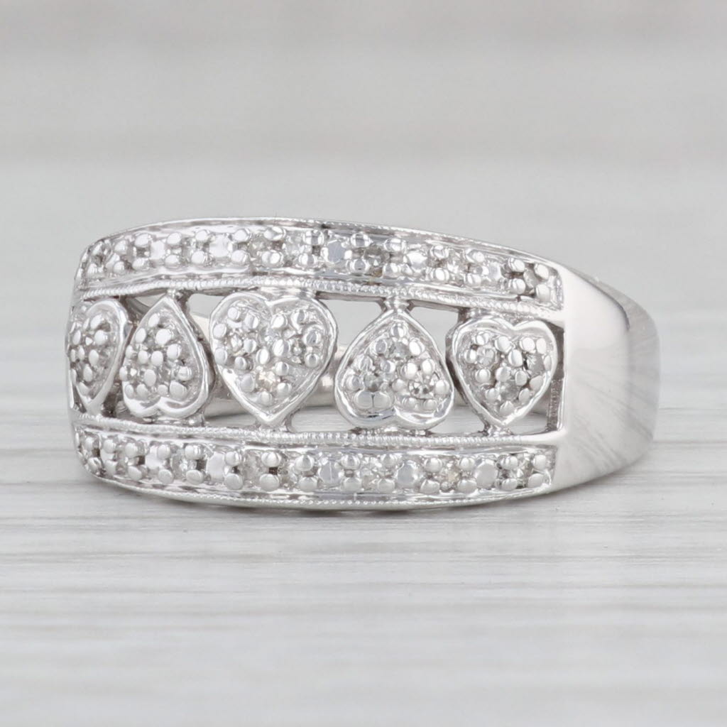Light Gray Diamond Hearts Ring 10k White Gold Size 6.25 Women's Band