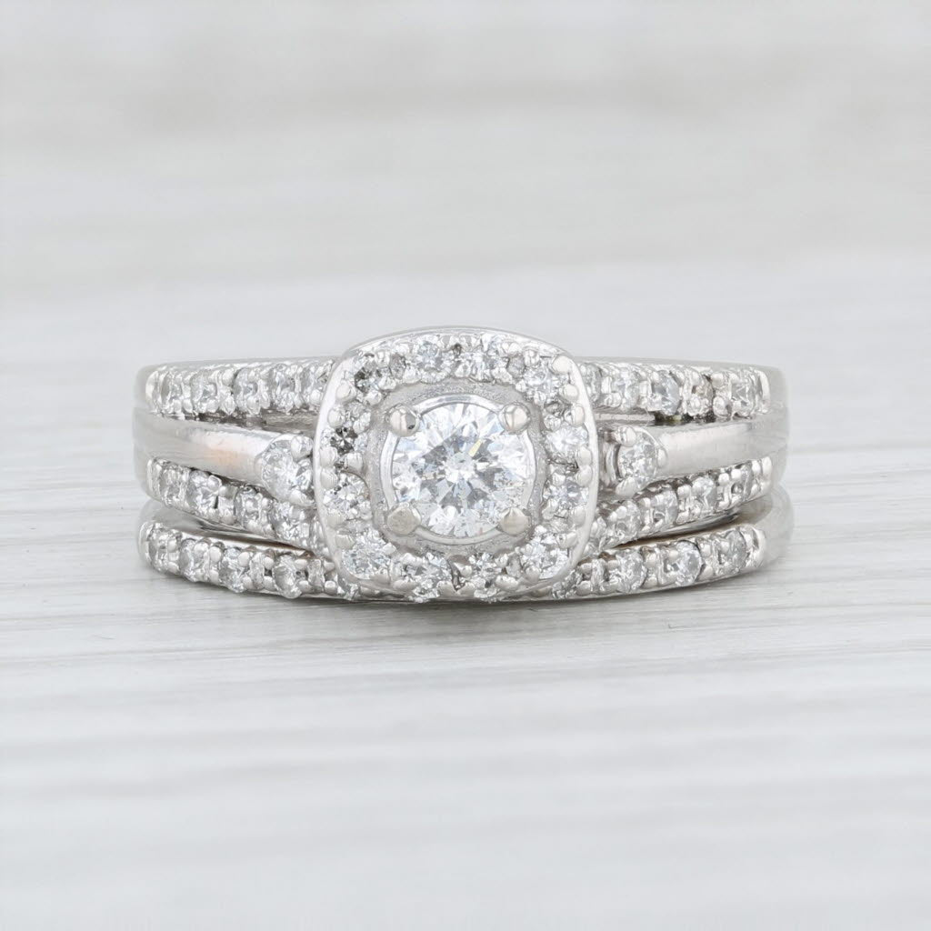 Light Gray 0.83ctw Diamond Halo Engagement Ring Wedding Band 950 Palladium Size 4.5